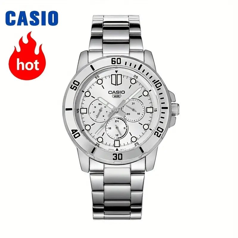 Casio – Reloj Para Hombre de 45 mm - Acero Inoxidable con Esfera Plateada - MTp - VD300D - 7E - Samsara