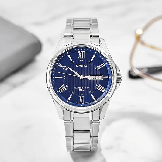 Casio – Reloj Para Hombre de 41 mm - Acero Inoxidable con Esfera Azul - MTP-1384D-2A