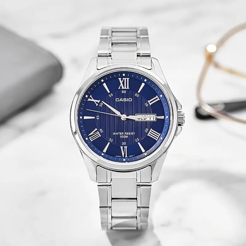 Casio – Reloj Para Hombre de 41 mm - Acero Inoxidable con Esfera Azul - MTP - 1384D - 2A - Samsara