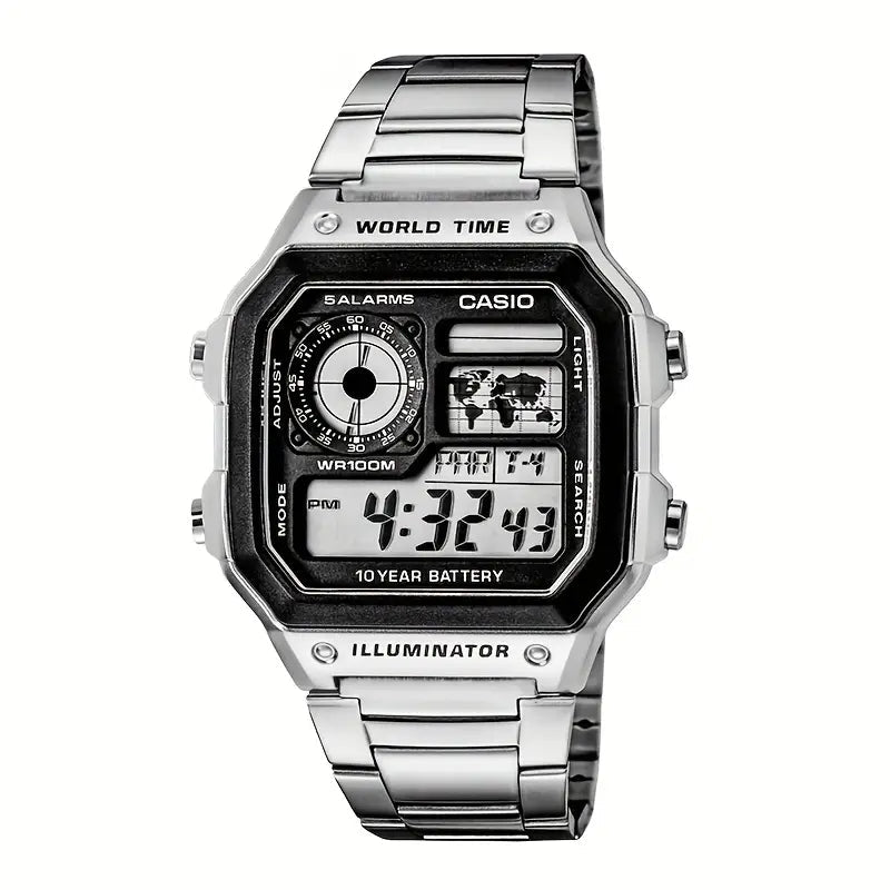 Casio – Reloj Para Hombre de 42 mm - Acero Inoxidable con Esfera Plateada - AE - 1200WHD - 1AVDF - Samsara