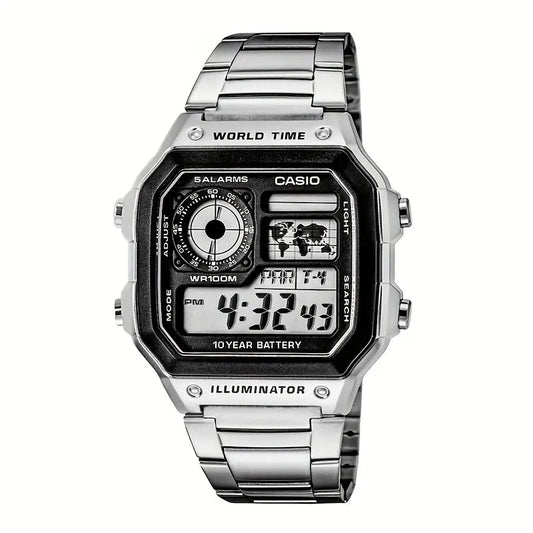 Casio – Reloj Para Hombre de 42 mm - Acero Inoxidable con Esfera Plateada - AE - 1200WHD - 1AVDF - Samsara