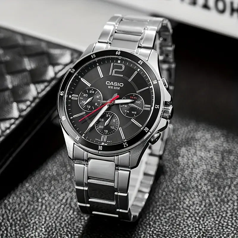 Casio – Reloj Para Hombre de 43.5 mm - Acero Inoxidable con Esfera Negra - MTP - 1374D - 1A - Samsara