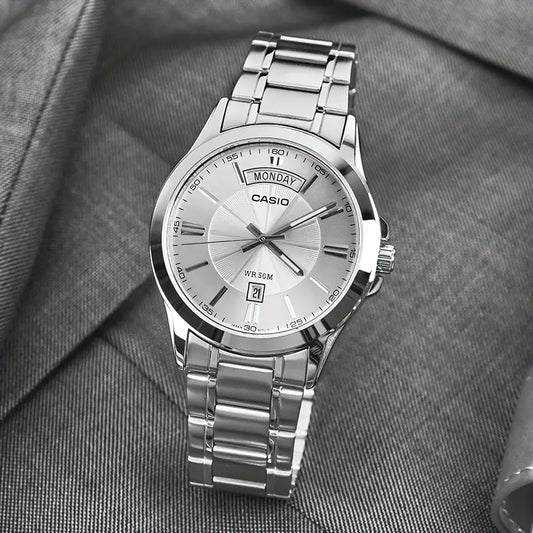 Casio – Reloj Para Hombre de 40 mm - Acero Inoxidable con Esfera Plateada - Mtp-1381d-7a