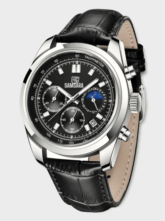 Reloj de Acero Inoxidable y Correa de Cuero Para Hombre Resistente al Agua - Samsara