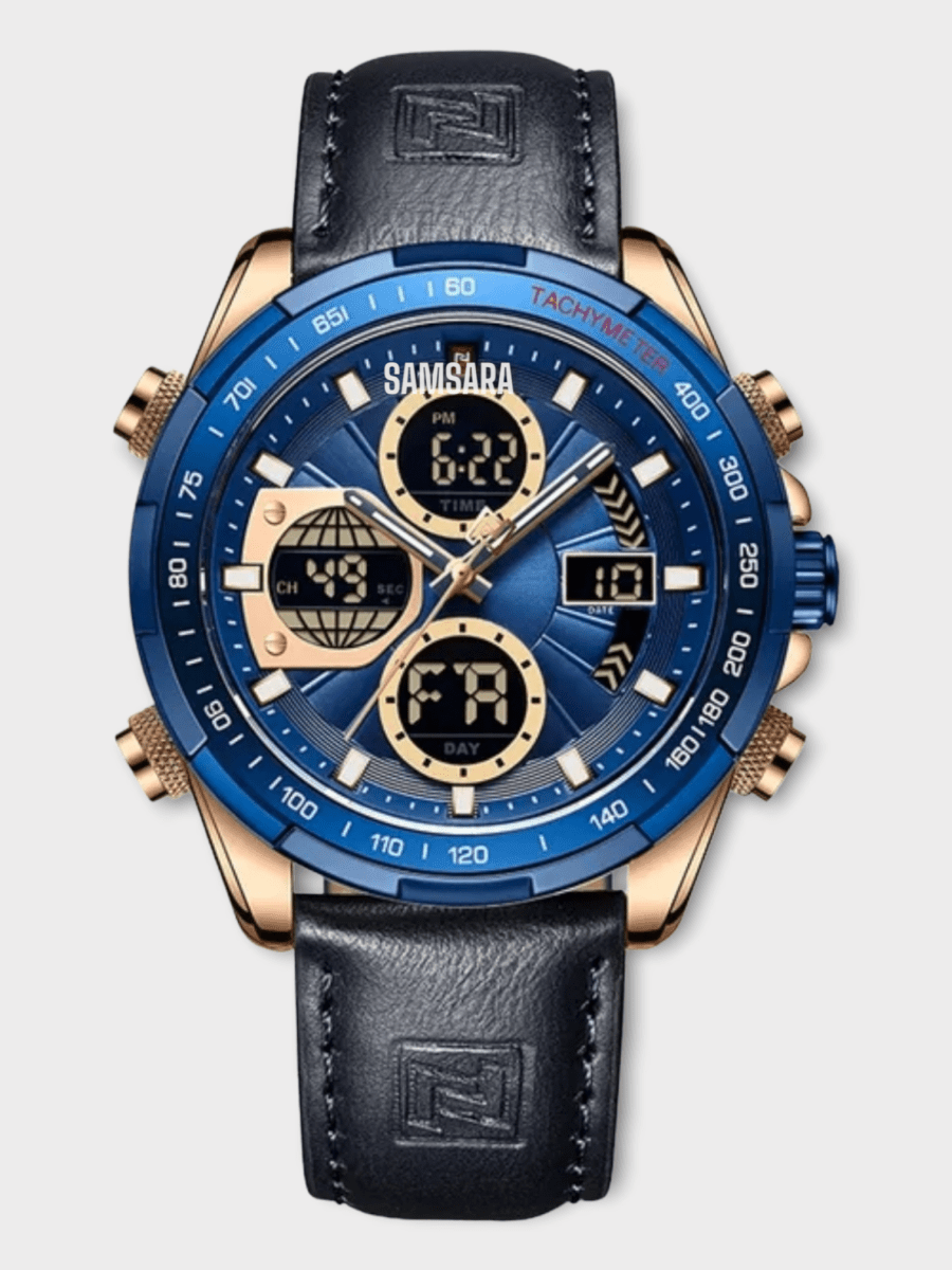 Reloj de Acero Inoxidable y Correa de Cuero Para Hombre Resistente al Agua - Samsara